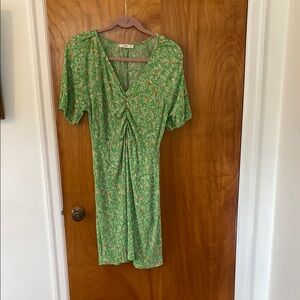 Mango Green Ruched Tie Front Midi Dress